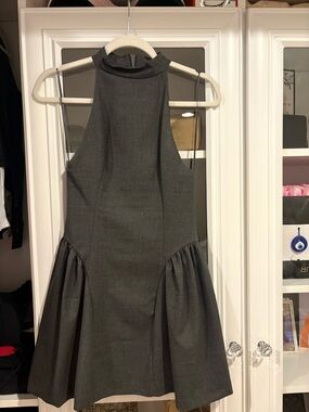 slim fit dress slacks Pine Green Cotton Linen V-Neck Midi Pinafore Dress 60